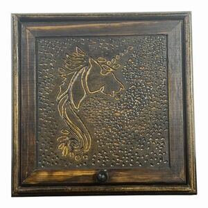 Vintage Jewelry Box wood with Unicorn Top art print  W/Mirror Girls Decor Gift